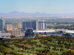 A view of the Wynn Golf Course, and mountains, from the High Roller